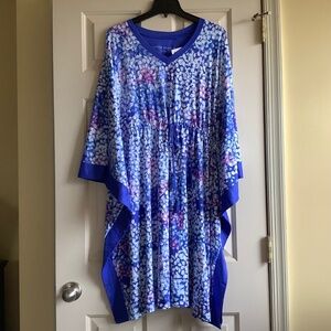 Carole Hochman Feathersoft Midi Caftan Blue Floral SZ L